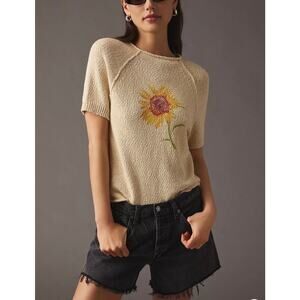 Anthropologie Cream Sunflower Blouse